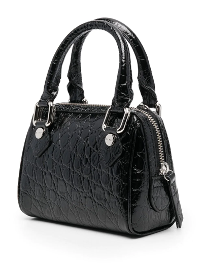 Shop By Far Dora Croc-embossed Leather Tote Bag In Black