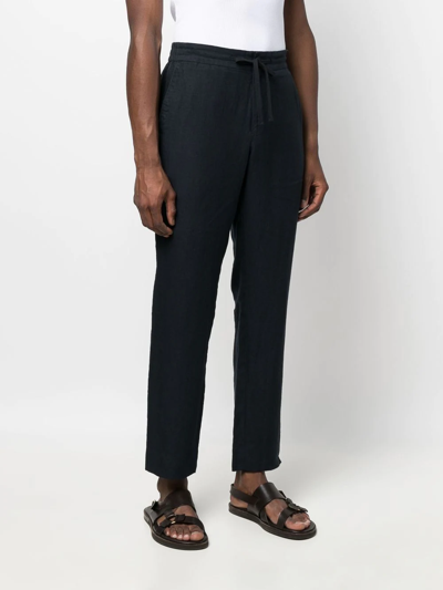 Shop Vince Drawstring-waist Four-pocket Straight-leg Trousers In Blue