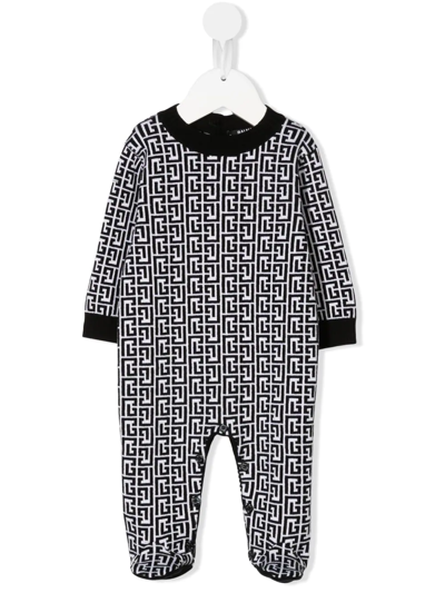 Shop Balmain Greca-print Baby Grow Set In Black