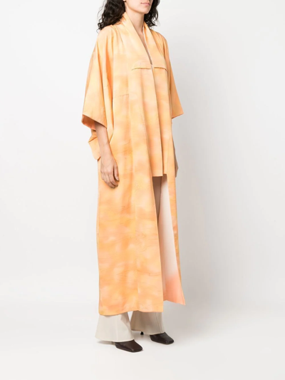 Pre-owned A.n.g.e.l.o. Vintage Cult 1970s Marble-effect Square-sleeved Coat In Orange