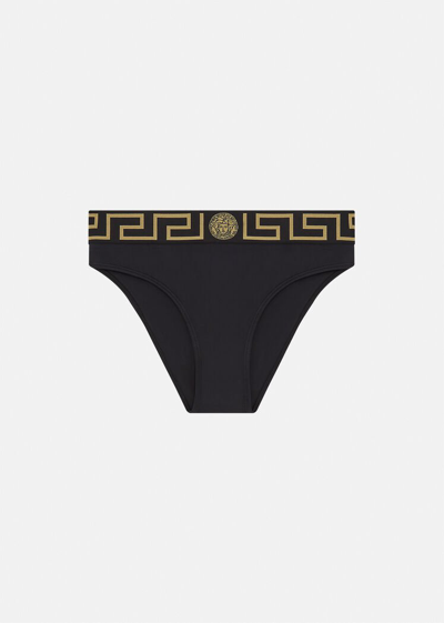 Versace Stretch Cotton Briefs With Logoed Elastic Band In Black