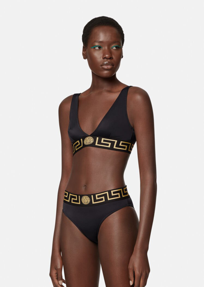 Versace Stretch Cotton Briefs With Logoed Elastic Band In Black