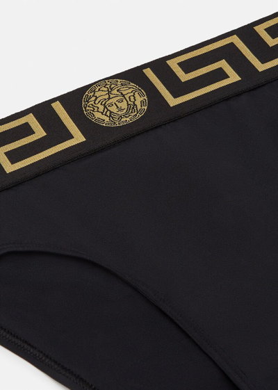 Versace Stretch Cotton Briefs With Logoed Elastic Band In Black