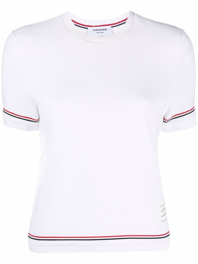 Shop Thom Browne Rwb Stripe Ottoman-rib Short-sleeve T-shirt In White