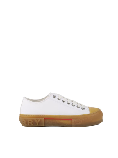Shop Burberry Cotton Sneakers With Logo Detail In White