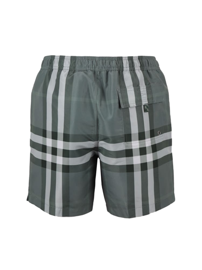 Shop Burberry Swimsuit With Tartan Motif In Green