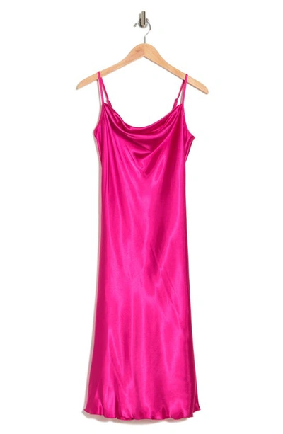 Bebe Strappy Back Sleeveless Satin Midi Dress In Fuchsia