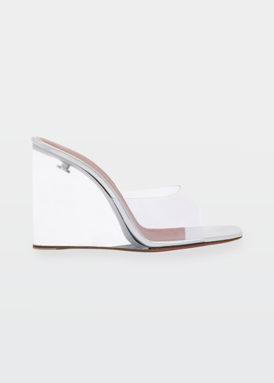 Shop Amina Muaddi Lupita Glass-wedge Slide Sandals In Clear