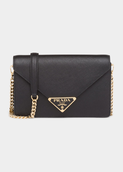 Shop Prada Mini Triangle Logo Envelope Flap Crossbody Bag In F0002 Nero