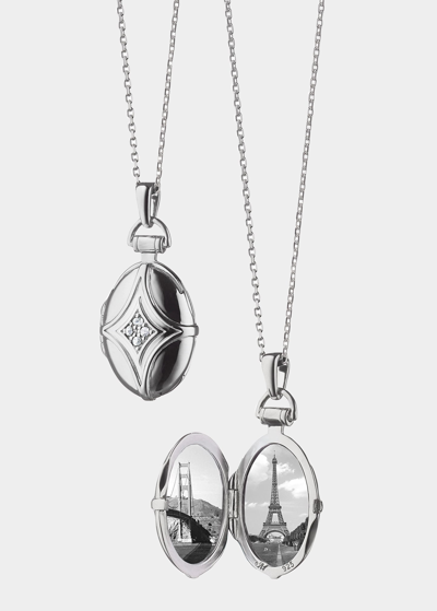 Shop Monica Rich Kosann White Sapphire Quatrefoil Locket Necklace In Silver