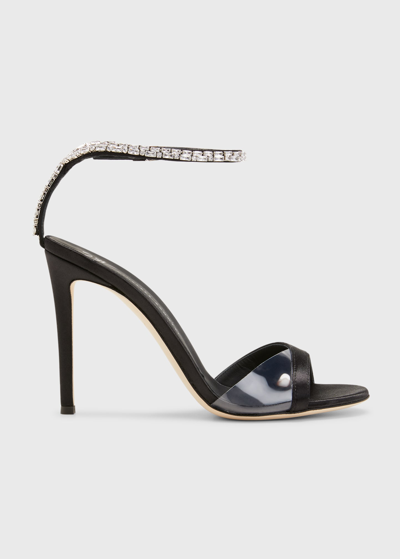 Shop Giuseppe Zanotti 105mm Satin Crystal Ankle-strap Sandals In Nero