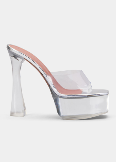 Shop Amina Muaddi Dalida Transparent Platform Slide Sandals