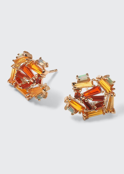 Shop Nak Armstrong Petite Rose Stud Earrings With Fire Opal And Ethiopian Opal In Recycled Rose Gold In Rg