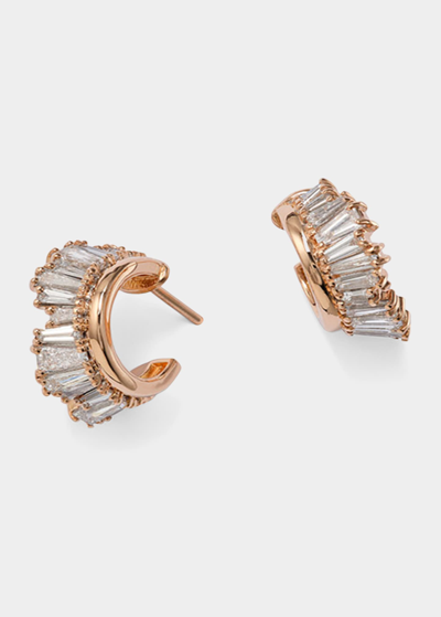 Shop Nak Armstrong Petite Ruched Hoop Earrings With White Diamonds And Recycled Rose Gold In Rg