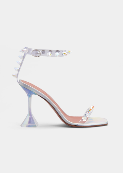 Shop Amina Muaddi Julia Neon Crystal-spike Clear Sandals In Transparent Holo