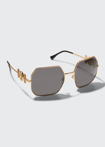 Shop Versace Medusa Geo Square Metal Sunglasses In Gold