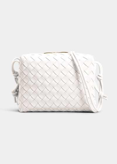 Shop Bottega Veneta Loop Small Intrecciato Napa Shoulder Bag In 9009 White-gold