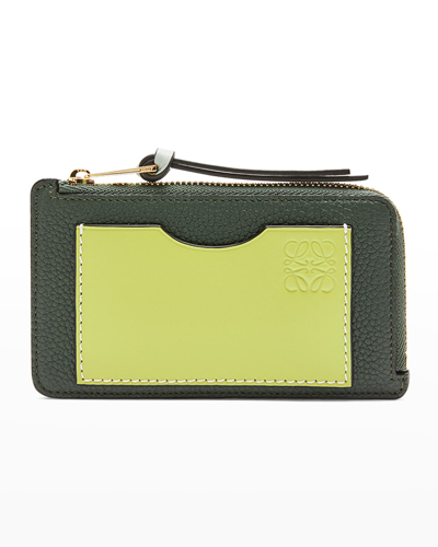 Shop Loewe Anagram Bicolor Leather Card Holder In Khaki Yellow