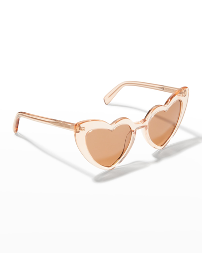 Shop Saint Laurent Lou Lou Oversized Heart Sunglasses In Shiny Transparent
