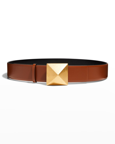 Shop Valentino One Stud Reversible Leather Belt In Brown