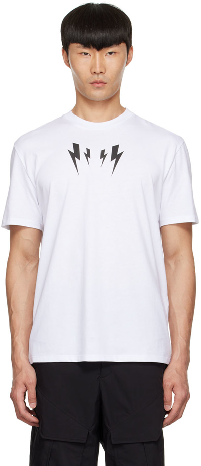 Shop Neil Barrett White Mirrored Bolt T-shirt In 526 White/black