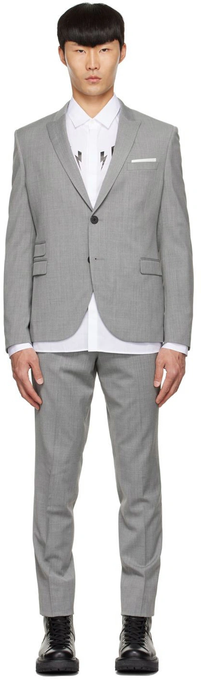 Shop Neil Barrett Gray Polyester Suit In 364 Smoke Melange