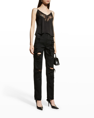 Shop Dolce & Gabbana Distressed Straight-leg Ankle Jeans In Black