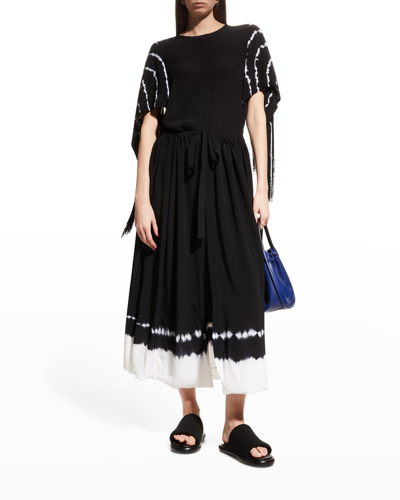 Shop Proenza Schouler Cape-sleeve Tie-dye Fringe Maxi Dress In Black Multi