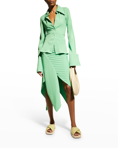 Shop A.w.a.k.e. Button-front Split Sleeve Shirt With Back Self-tie Belt In Green