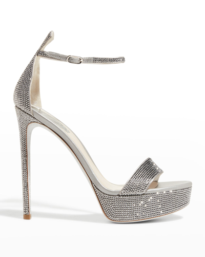 Shop René Caovilla Crystal Ankle-strap Platform Sandals In Grey Lt Chrome