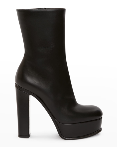 Shop Alexander Mcqueen Lux Calfskin Platform Ankle Booties In Black