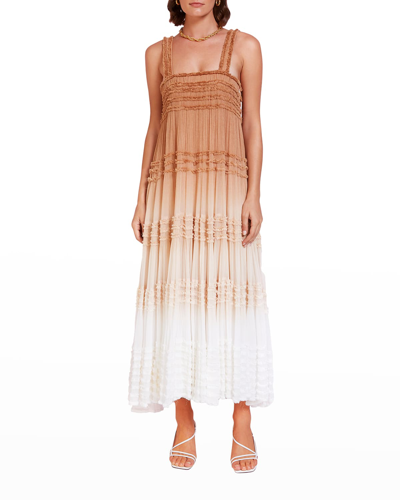 Shop Magali Pascal Viola Degrade Plisse Tiered Dress In Sunset Peach