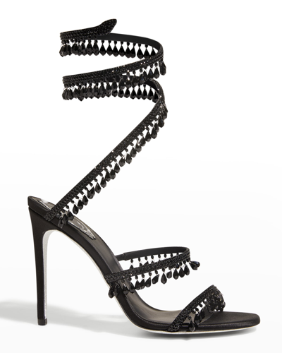 René Caovilla Chandelier Beaded Ankle-wrap Sandals In Black Jet