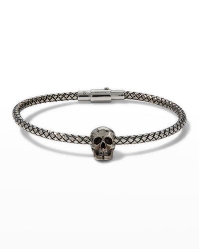 Shop Alexander Mcqueen Men's Metal Cord Skull Charm Bracelet In Ant.silver