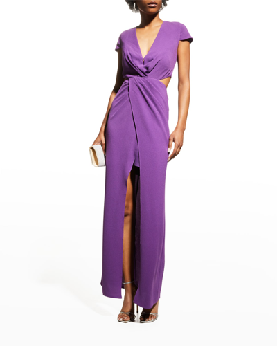 Shop Dress The Population Elijah Deep V-neck Cutout Gown In Violet
