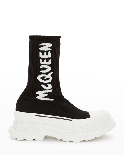 Shop Alexander Mcqueen Tread Slick Graffiti Pull-on Boot Sneakers In Black White