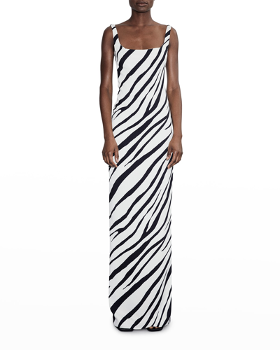 Shop Et Ochs Aaliyah Zebra-print Square-neck Gown In Bcbk Luxe Zebra