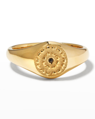 Shop Marco Dal Maso Men's Yellow Gold Icon Signet Ring With Single Black Diamond