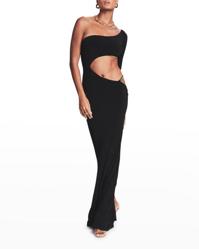 Shop Retroféte Whitney Asymmetric Cutout Maxi Dress In Black