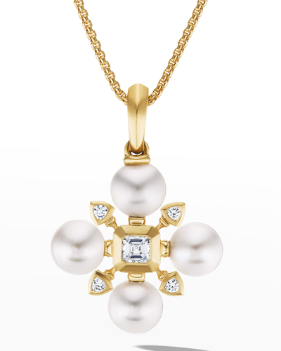 Shop David Yurman Renaissance Pearl Necklace In Yellow Gold With Diamonds