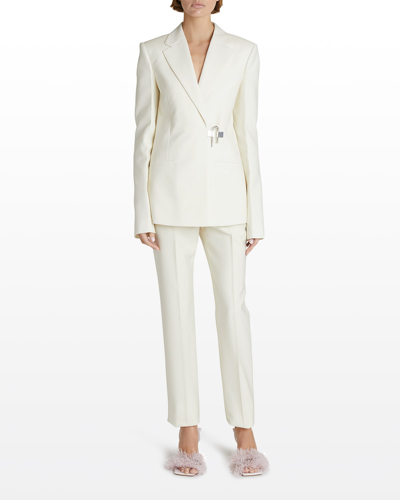 Shop Givenchy Slim-fit Wool Jacket With U-lock In Ivory