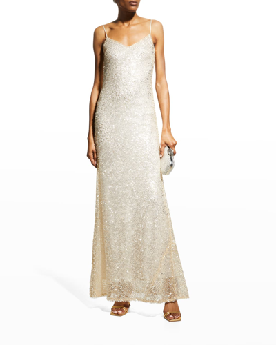 Shop Galvan Estrella Sequin Embellished Gown In Pearl White