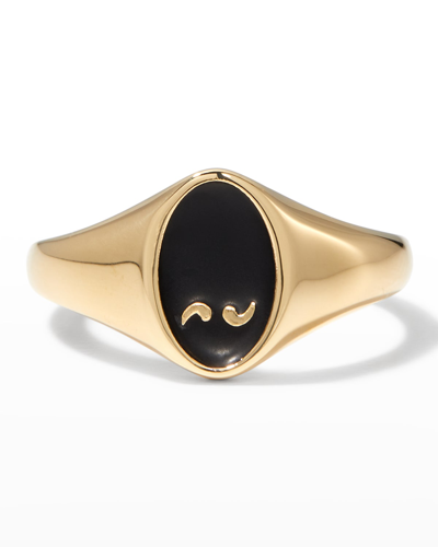 Shop Marco Dal Maso Men's Yellow Gold Framed Black Enamel Signet Ring