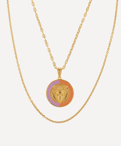 Shop Adore Adorn Gold-plated Vermeil Silver Reava Double-layered Coin Pendant Necklace In Gold, Orange, Purple