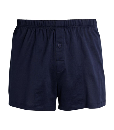 Shop Hanro Cotton Sporty Boxer Shorts In Navy