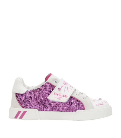 Shop Dolce & Gabbana Kids Leather Sequin Sneakers In Multi