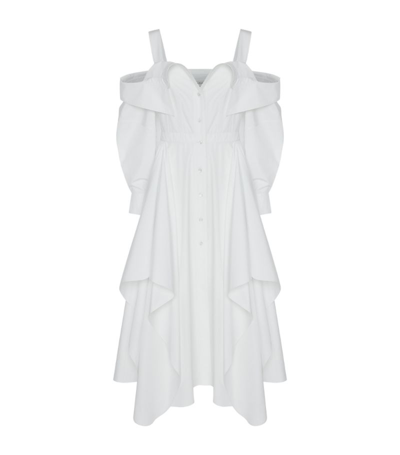 Shop Alexander Mcqueen Cotton Deconstructed Shirt Dress In White