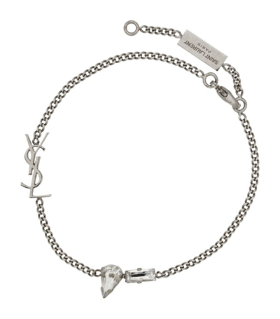 Shop Saint Laurent Crystal Monogram Chain Bracelet In Multi