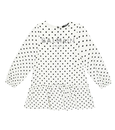 Shop Balmain Logo Polka-dot Dress In 100ne-bianco/nero