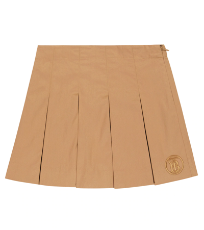 Shop Burberry Pleated Cotton Twill Miniskirt In Archive Beige